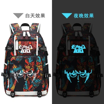 2020 Mob Psycho 100 BackpackPrinting сумка для ноутбука мужские дорожные сумки USB Mobu светящийся