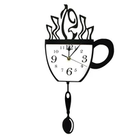 creative coffee cup and spoon modern kitchen wall clock with swinging spoon coffee cup pendulum wall clock coffee drinker gift