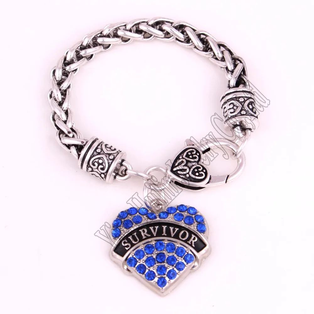 SURVIVOR Осведомленность Оповещение Медицинский знак Кристаллическое сердце Оберег с 15CM пшеничной цепью Застежка-Карабин Детские украшения на браслете.