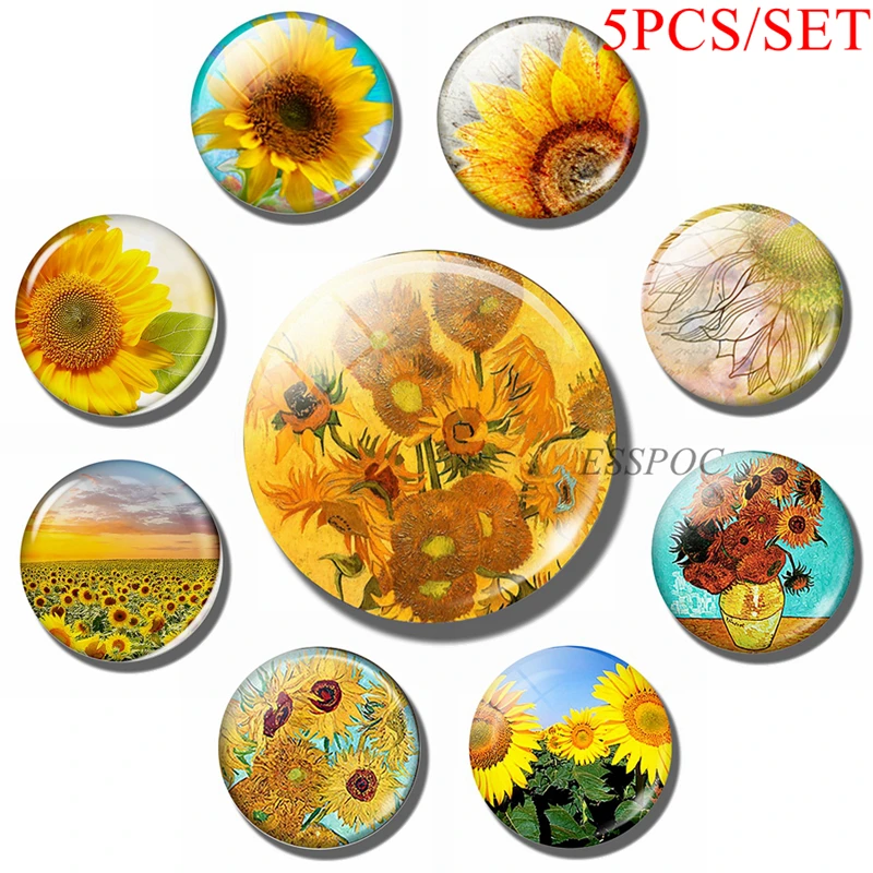 5PCS/SET Sunflower Jewelry Glass Cabochon Dome Findings Flower Making DIY Fashion Handmade Accessories Women Gifts | Украшения и