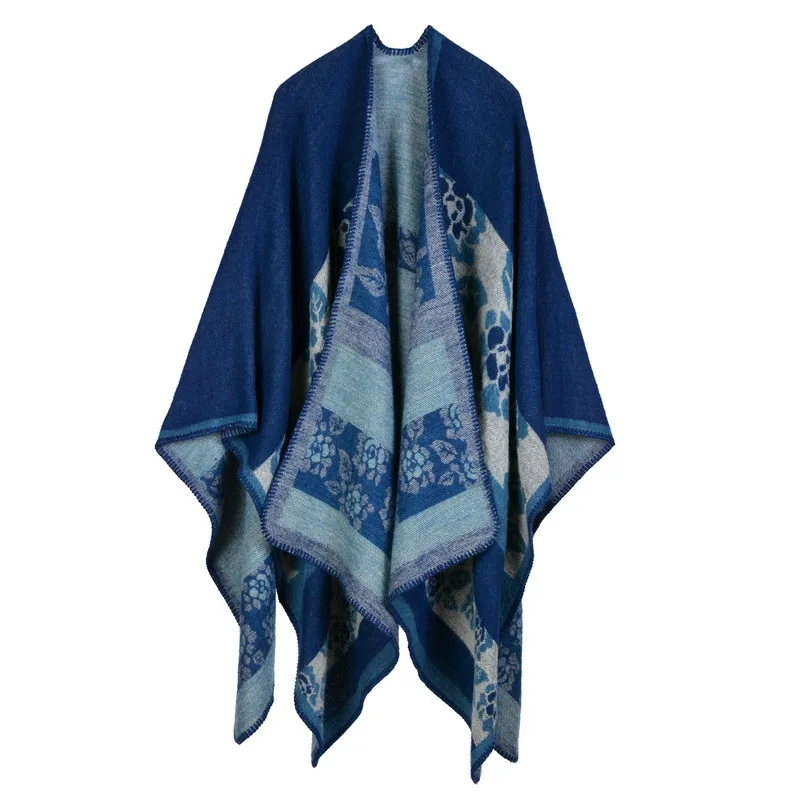 

9 Colors Thickening Gradient Warm Oversize Women Cashmere Imitation Wool Scarf Poncho Cape Poncho Blanket Cloak Wrap Shawl Coat