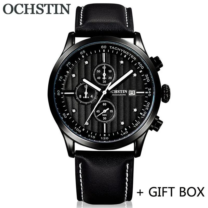 GQ04202 with box OCHSTIN мужские наручные часы Топ люксовый бренд Хронограф Календарь спортивные мужские часы военные армейские из натуральной кожи мужские кварцевые часы 042 - Color: GQ04202 with box