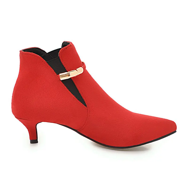 

fanyuan Fashion Pointed Toe Chelsea Boots belt buckle Metal chain Zipper Boots Sexy Solid Thin Heel Ankle Boots Women Shoes