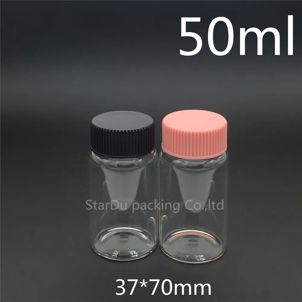

500pcs 37*70mm 50ml Screw Neck Glass Bottle With Plastic Cap For Vinegar Or alcohol,carft/storage Candy Bottle