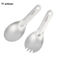 tiartisan portable pure titanium small spoon and spork outdoor camping tableware