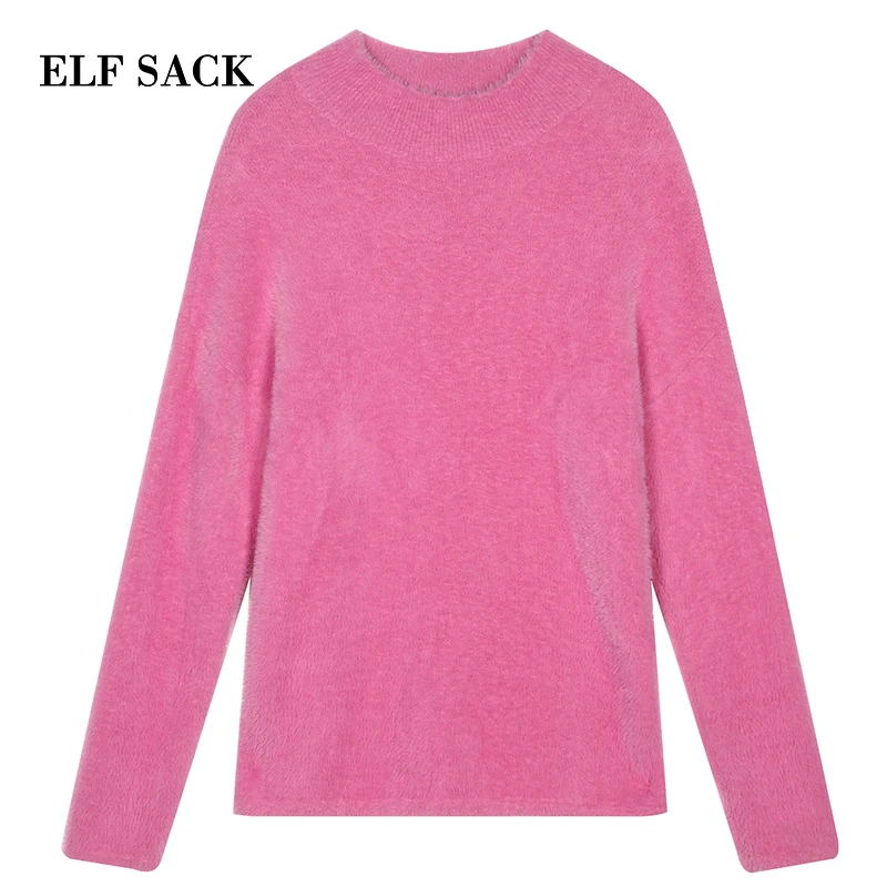 ELFSACK, зимний женский свитер, новинка, Повседневный, водолазка, полный, женские пуловеры, одноцветные, свободные, стильные, женские свитера, теплые, негабаритные Топы