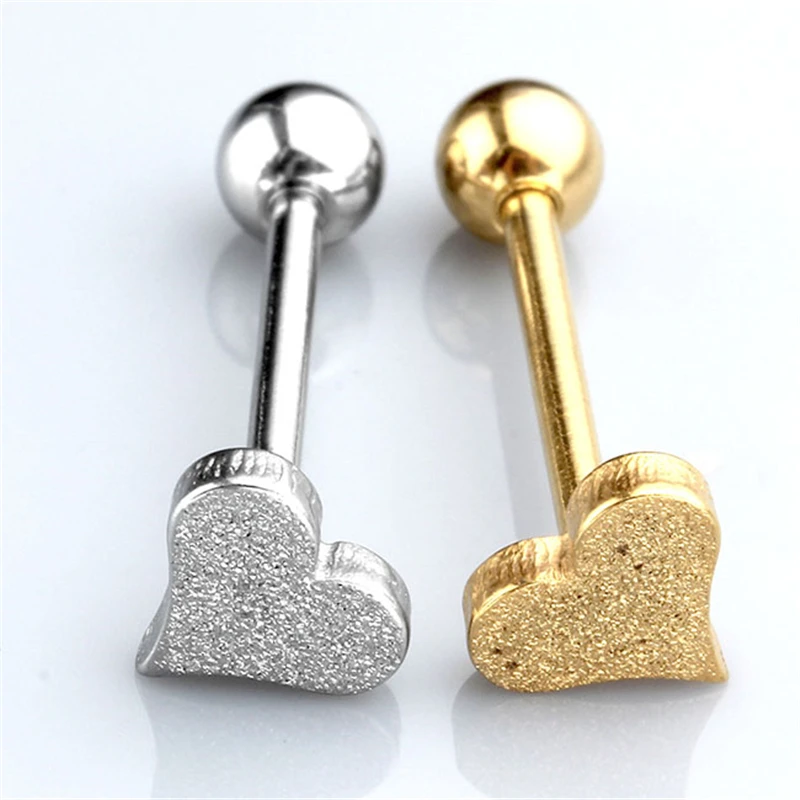 JOVIVI 2 шт 14Ga(1,6 мм) Percing Labret Bar кольцо для губ из нержавеющей стали Сердце пескоструйная обработка леверированный язык кольца пирсинг тела