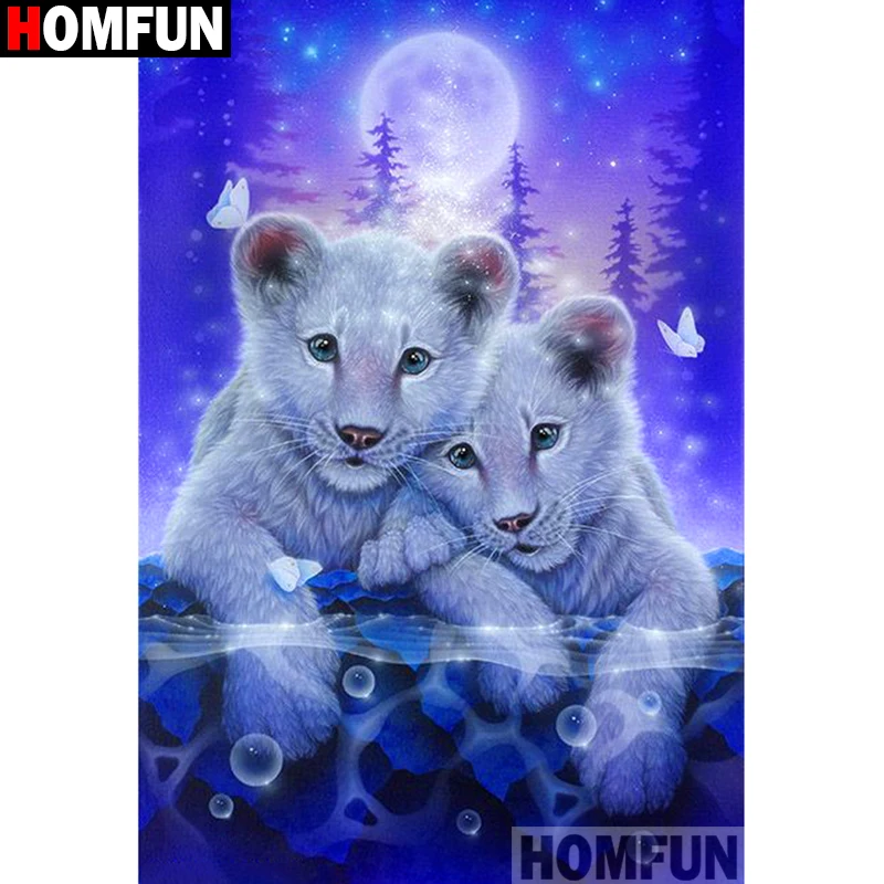 HOMFUN полный квадрат/круглая дрель 5D DIY Алмазная картина &quotбелый тигр Луна&quot