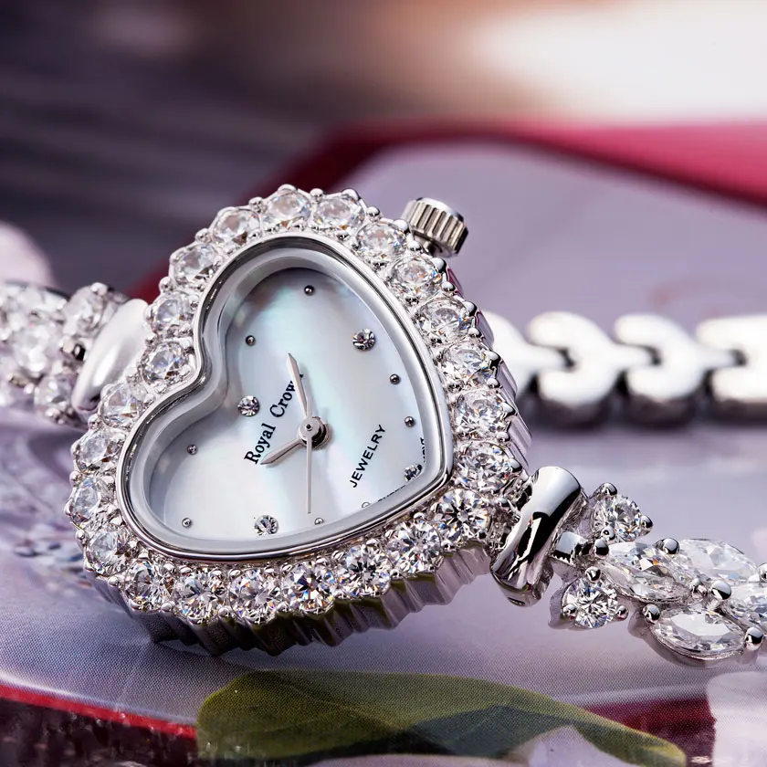 White Gold 1 Роскошные ювелирные изделия из кристаллов, женские часы, модные часы в форме сердца, платье, браслет, часы, стразы, подарок для девочки, Королевская корона, коробка - Цвет: White Gold 1