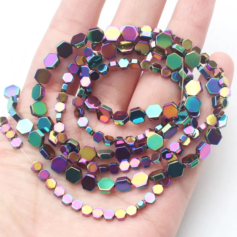 Very Shining! Natural Hematite Hexagonal Plate beads 15inch, For DIY Jewelry Making, pendant,necklace - Цвет: Multicolor