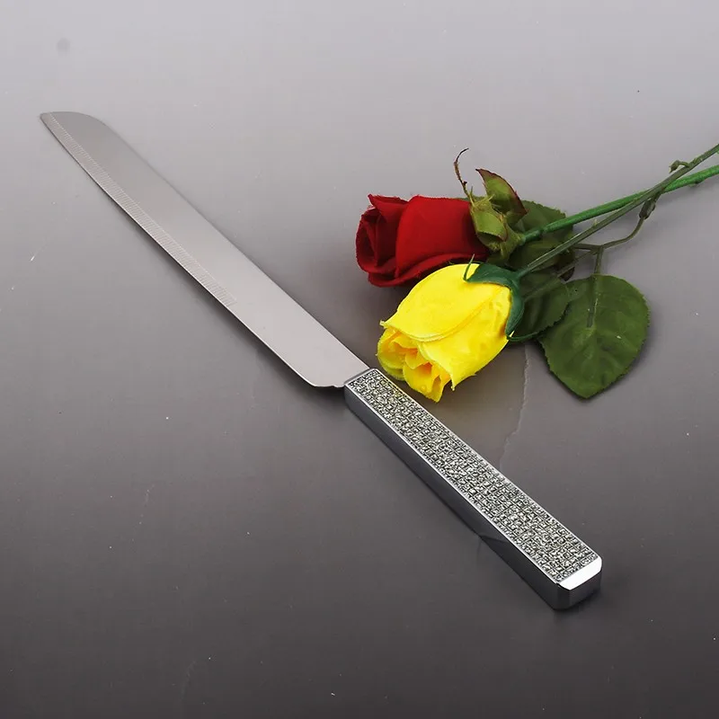 Красиво украшенный, блестящий набор для свадьбы(2 шт.). Нож для торта и лопатка. Нержавеющая сталь