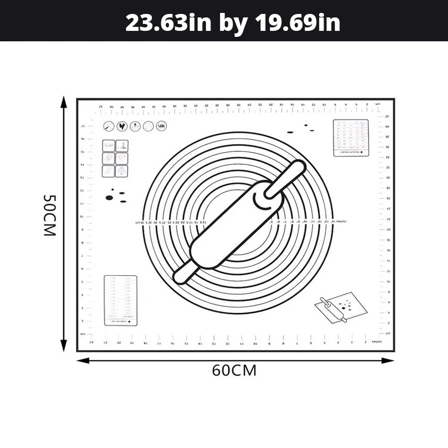 Black 60x50cm Очень большой 3" x 24" силиконовый коврик для выпечки-антипригарный нескользящий кондитерский коврик с измерениями по Leeseph(красный и черный - Цвет: Black 60x50cm
