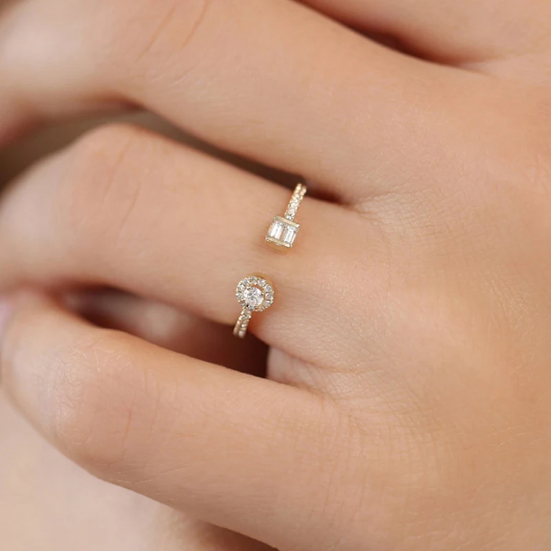 

0.35ctw 14k Solid Gold Diamond Ring with Baguette and Round Diamond 100% Real Natural Gemstone Fine Ring For Women