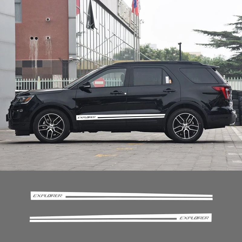 2 шт проводник автомобиля боковые полосы боковые юбки графика виниловые наклейки гоночный спортивный автомобиль стикер s для Ford Explorer