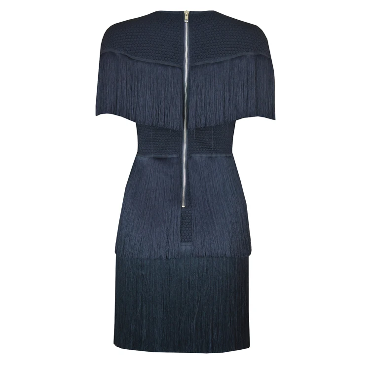 Halinfer New summer women dress sexy body O-Neck Mesh Tassel Mini Rayon Bandage celebrity party dresses vestidos