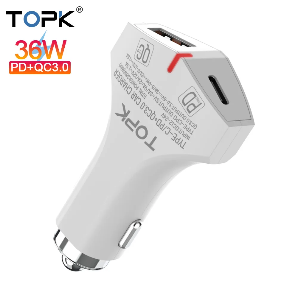 TOPK PD быстрое зарядное устройство 3 0 Автомобильное USB для iPhone samsung S10 huawei Xiaomi