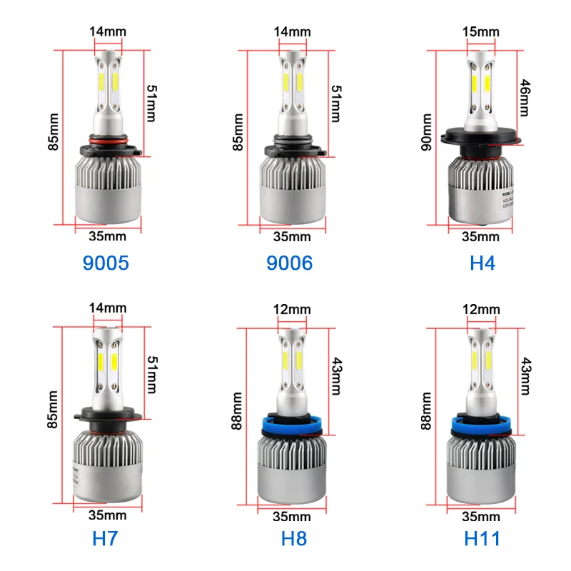 Hlxg 3-х сторон H7 LED HB3 9005 HB4 9006 36 Вт 12000lm фар автомобиля автомобилей спереди лампы 6500 К Освещение для Volkswagen Nissan