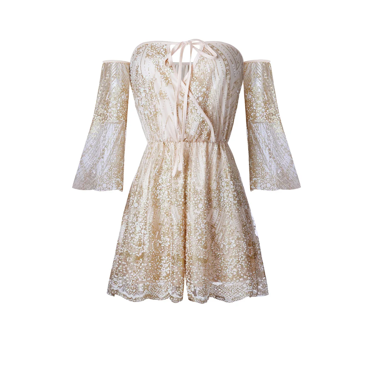 Женское облегающее боди с v-образным вырезом открытыми плечами и рукавами три