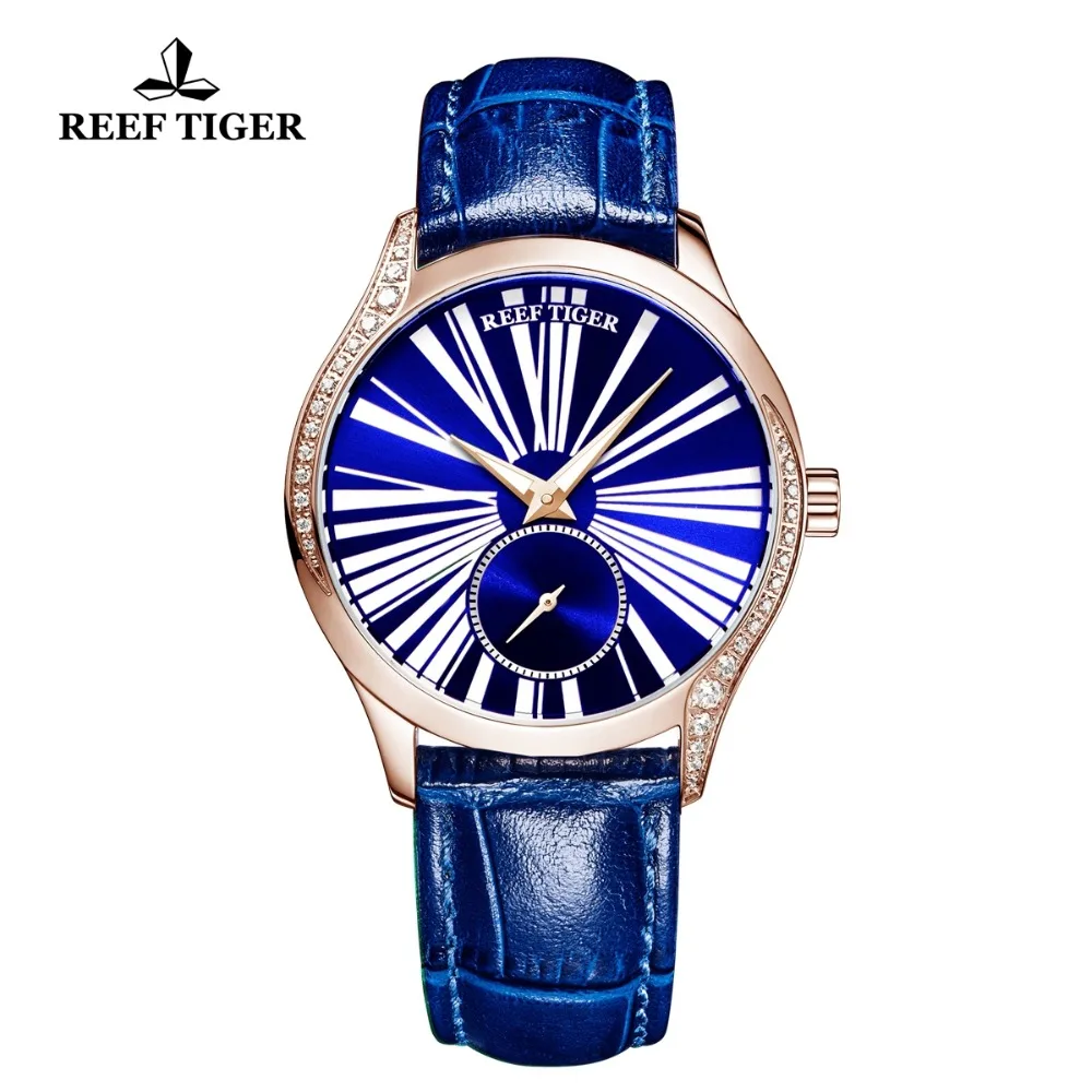 Женские ультратонкие механические часы Reef Tiger/RT с синим циферблатом подарок