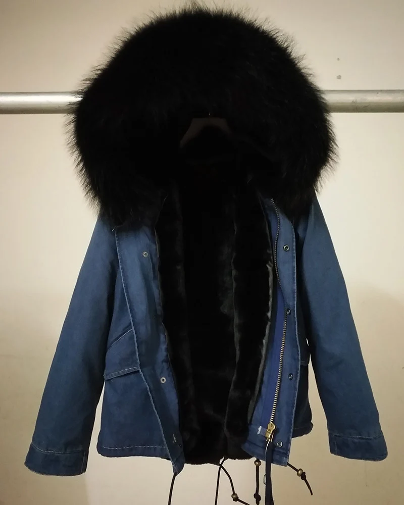 black fur Зимняя куртка женская Куртка парка с натуральным мехом енота воротник с капюшоном Женская Толстая теплая меховая верхняя одежда Брендовое качество - Цвет: black fur