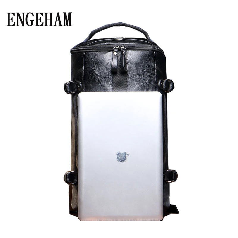 ENGEHAM Men Travel Backpack Large Capacity Teenager Male Mochila PU Leather Multi-purpose Bucket Bag Shoulder Bags | Багаж и сумки