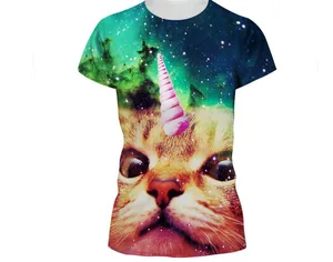 Футболка женская, летняя, в стиле хип-хоп, космическая, galaxy, с котом, 3d принтом, с черепами, Харадзюку, Мужская футболка с коротким рукавом, Повседневная