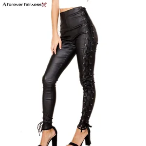 Женские кожаные брюки-карандаш A Forever, однотонные мягкие Клубные брюки-карандаш из искусственной кожи с двумя пуговицами и высокой талией, 2018