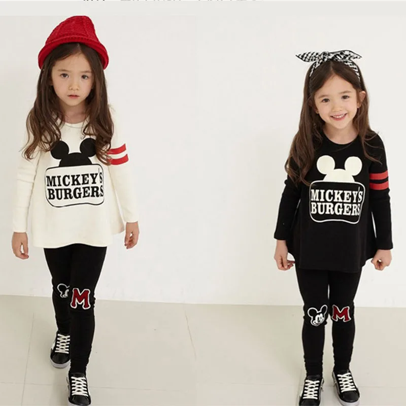 Одежда для маленьких девочек модный костюм с рисунком Минни весенне осенний