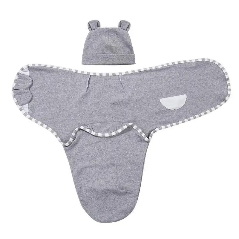 2pcs/set 0-3m Newborn Baby Cotton Cap Swaddle Wrap Soft Infant Hat Blanket Sleeping Bags Sleepsack Envelope Swaddling Bedding