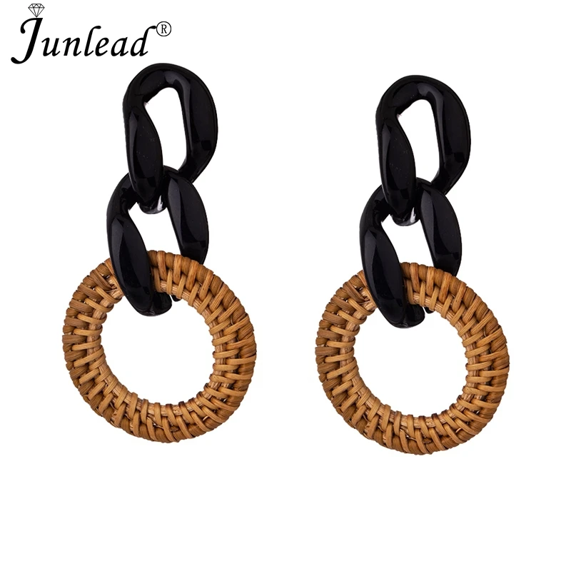 Женские плетеные серьги Junlead из ротанга ручной работы круглые геометрические