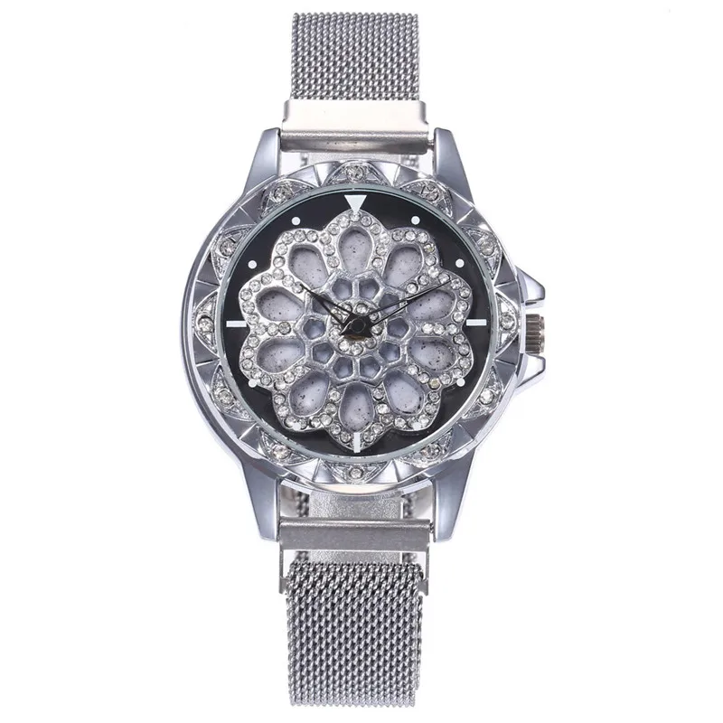 Женские повседневные часы Reloj Mujer золотые сетчатые с цветочным принтом