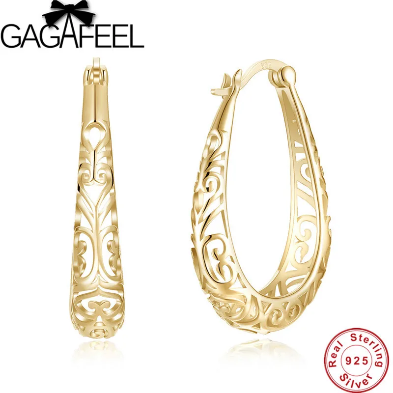Золотой цвет GAGAFEEL Лидер продаж полые большие серьги-кольца для женщин Женский простой дизайн 925 пробы серебро Brinco ювелирные изделия - Окраска металла: Золотой цвет