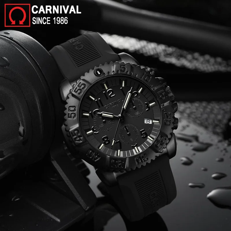 Carnival Tritium Watch Men Sport Diver Chronograph Mens Watches Top Brand Luxury Quartz Wristwatch Luminous Clock montre homme | Наручные