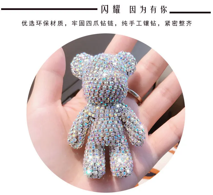 Bomgom Хрустальный Popobe glomy Bear Strass брелок для ключей Автомобильный ключ держатель сумки держатель с подвеской меховым помпоном кожаный брелок подвеска