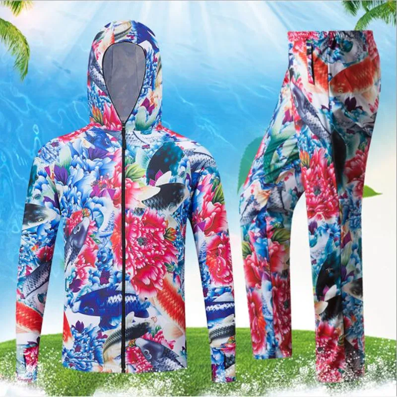 NEW arrival Outdoor sports mens fishing clothes sets breathable quick dry Anti UV 40+ Anti mosquito fishing Shirts Fishing pants