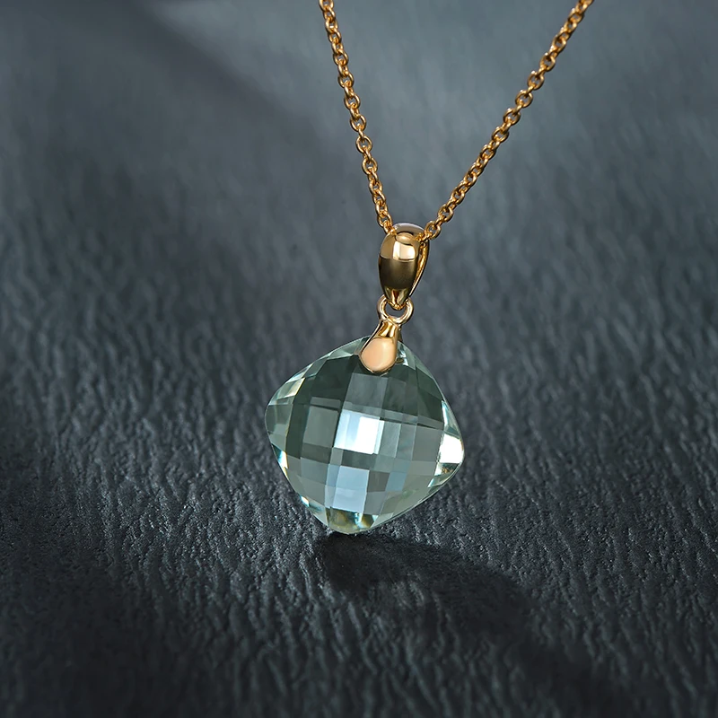 CaiMao 12x12 мм шахматная доска 7.75ct Безупречный Зеленый амехист Твердый 14 к желтое золото AU585 кулон для женщин