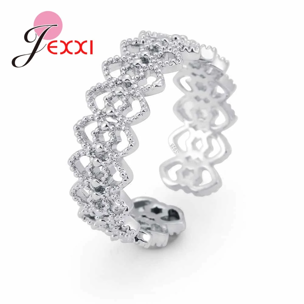 

Simple 925 Sterling Silver Geometry Hollow Design For Women Girls Gift Opening Ring Vintage Luxury Couple Jewelry