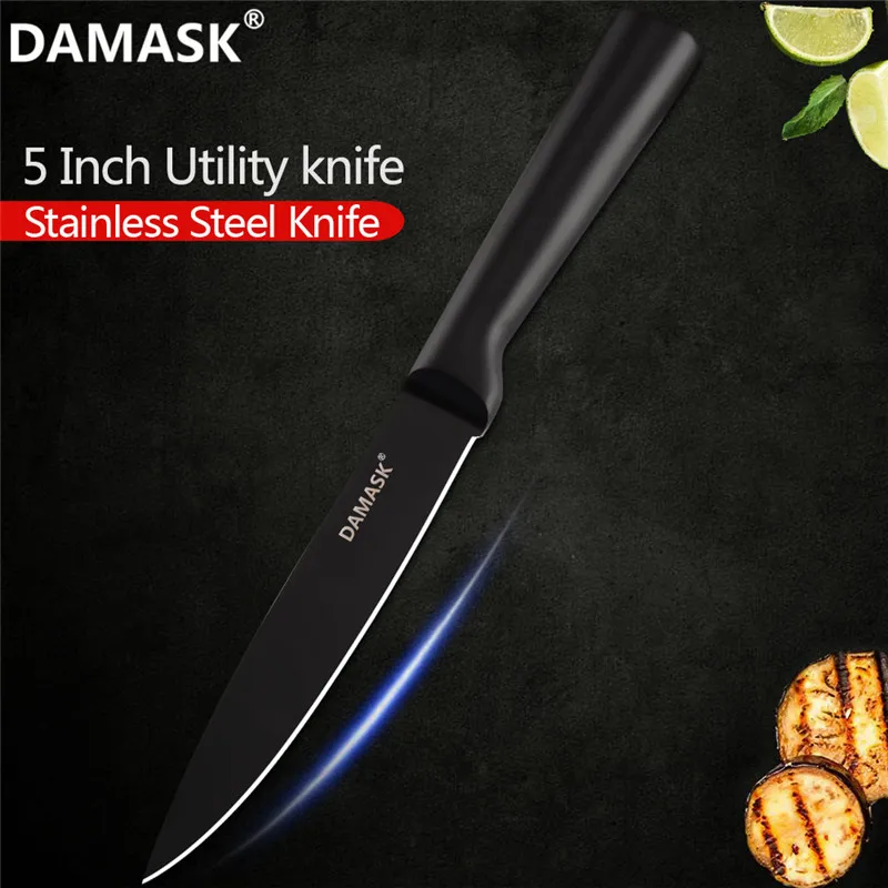 5 inch utility Дамасский черный Легенда кухонный нож Ультра острое лезвие шеф-повара набор кухонных ножей 3Cr13 из нержавеющей стали японские столовые приборы инструменты для приготовления пищи - Цвет: 5 inch utility