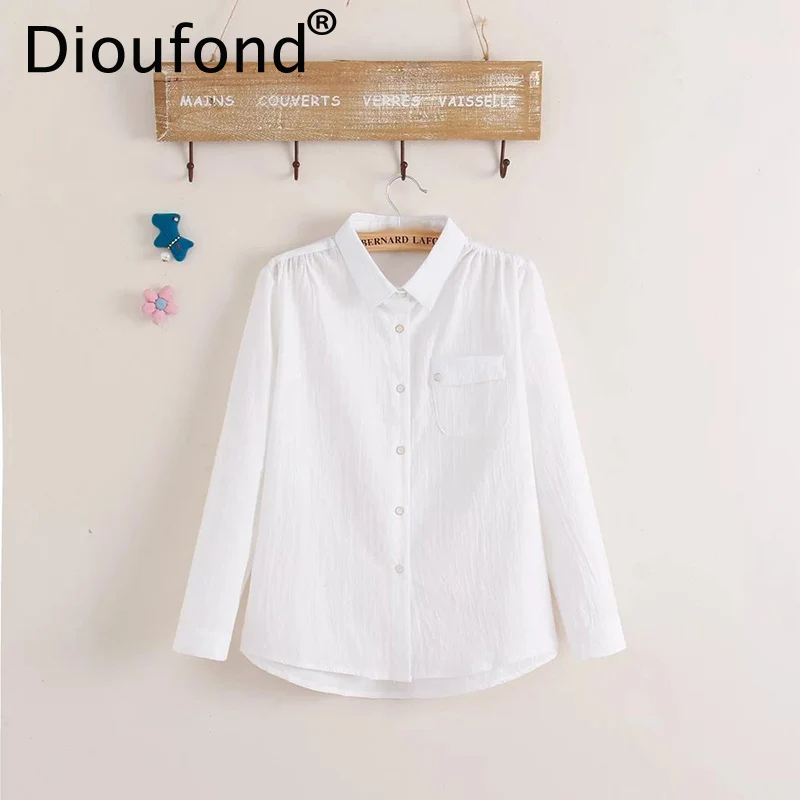 Женская блузка с длинным рукавом Dioufond Повседневная из хлопка и льна карманами