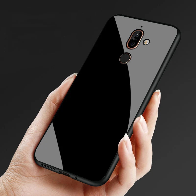 Чехлы для Nokia 7 Plus/X7 стеклянный силиконовый чехол ТПУ Рамка + стеклянная черная