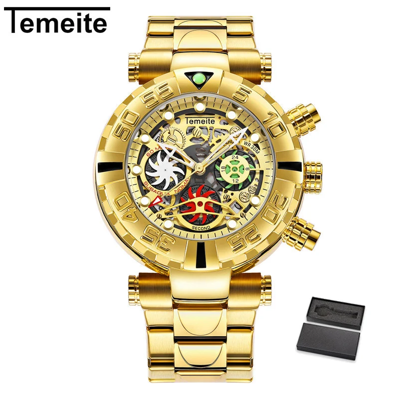 Temeite 5 with box Relogio Temeite бизнес часы мужские роскошные модные креативные кварцевые часы водонепроницаемые наручные часы Спортивные Хронограф masculino - Цвет: Temeite 5 with box