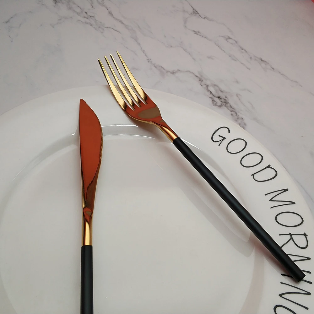 Лучшие 4 шт круглые черные золотые столовые приборы кухонные 304 нержавеющая сталь