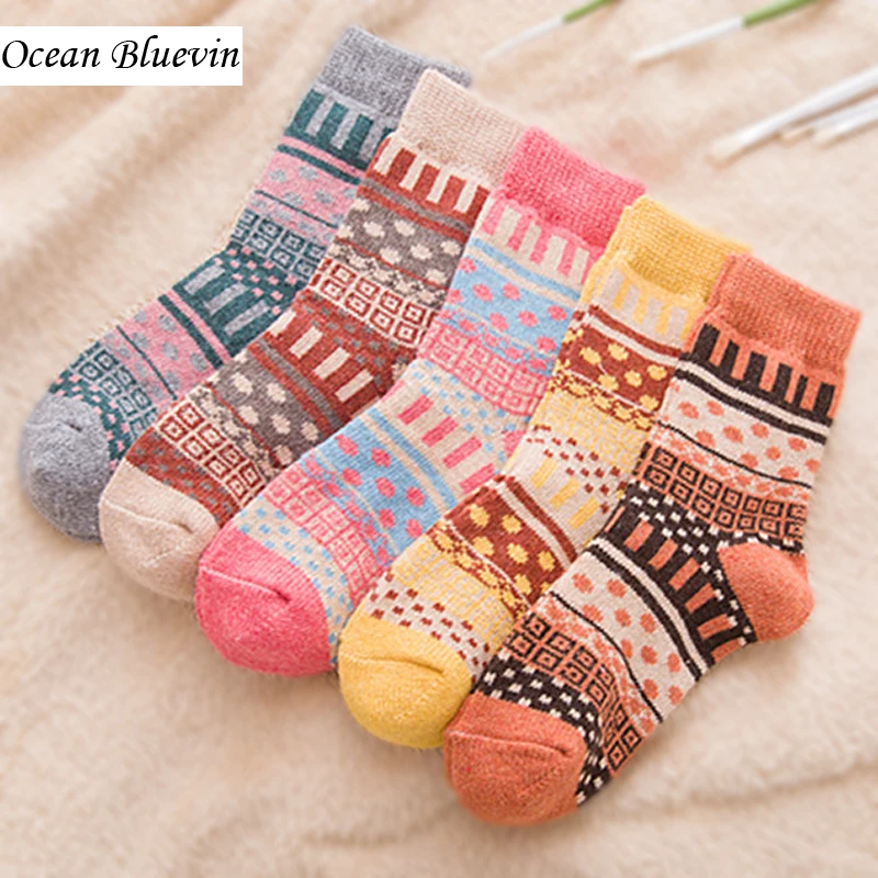 

Ocean Bluevin High-grade Quality Knitting Women's Socks Autumn Winter Thickening Warm Rabbit Wool Geometric Art Folk-custom Sock