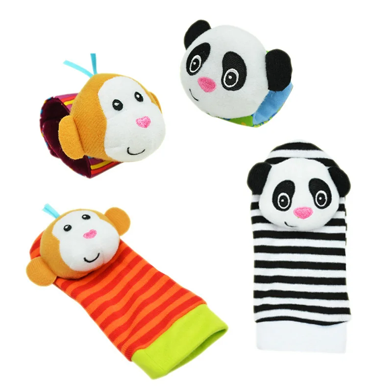 4 шт./лот милые детские погремушки в форме животных браслеты носки колокольчики