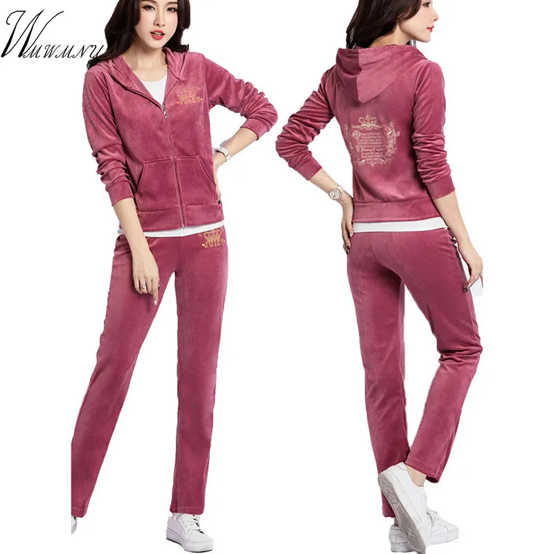 Осенний Бархатный спортивный костюм с вышивкой Женский комплект из двух