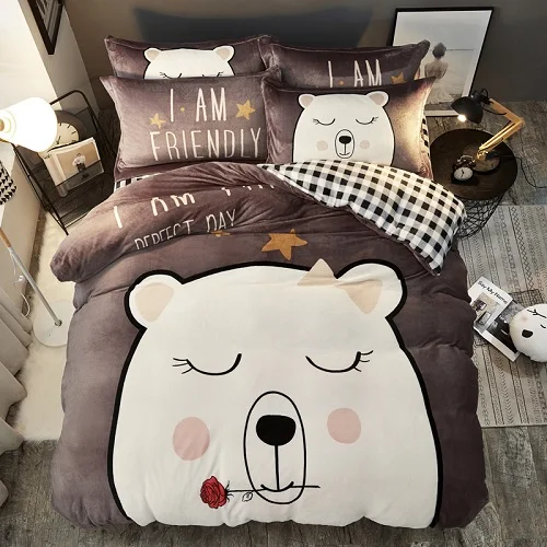 1 Прекрасный мультфильм корги кошка Полярный Медведь Кролик фланелевый Детский Комплект постельного белья плотный флис ткань пододеяльник простыня/льняные наволочки - Цвет: 1