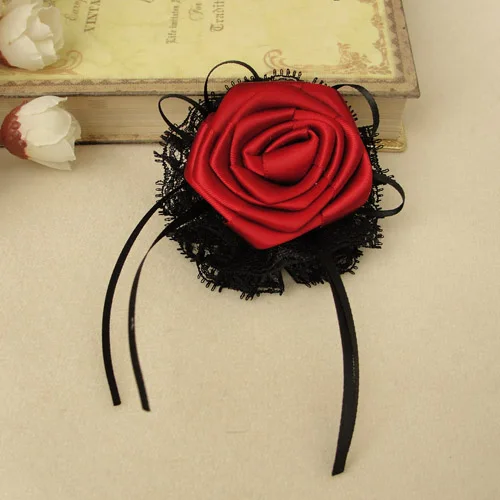 Принцесса сладкий лолита Ручной Работы кружево лук аксессуары для волос рождество claretred брошь роза шпилька h0001