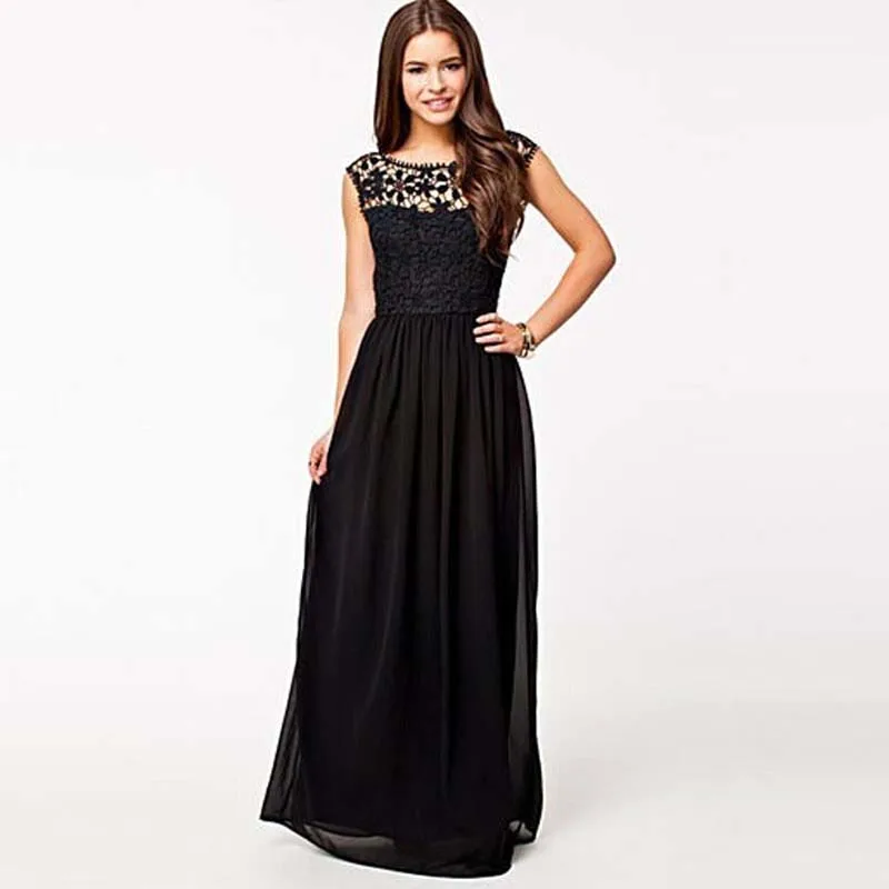 LERFEY женские летние платья без рукавов Формальное длинное кружевное шифоновое