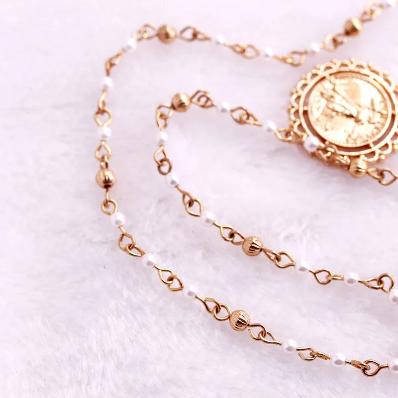 Cross Figure 3 Layers Choker Necklace For Women Girl Gold Link Chain Pendant Necklaces Crystal Pearl Beads Chokers Jewelry N188 | Украшения