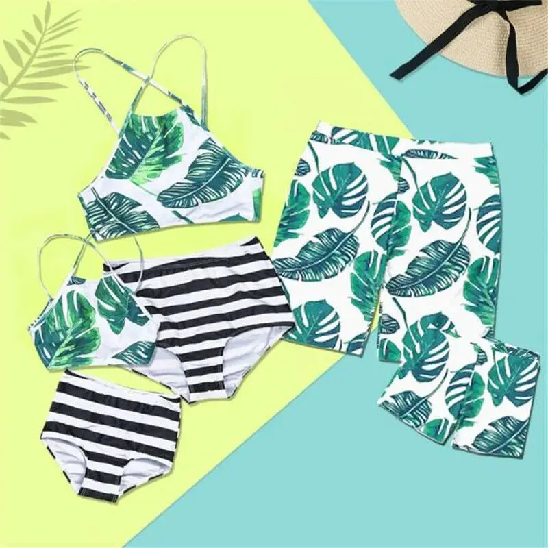 Семейный костюм из двух частей с принтом листьев купальник модное бикини для